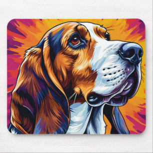 Basset Hound dog with Colourful Background Mouse Mat
