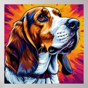 Basset Hound dog with Colourful Background Poster