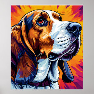 Basset Hound dog with Colourful Background Poster