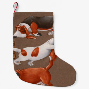 Basset Hound dogs are carrying a cart with pumpkin Small Christmas Stocking