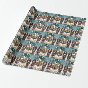 Basset Hound Dogs Christmas Snow Holiday Wrapping Paper