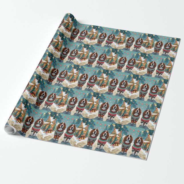 Basset Hound Dogs Christmas Snow Holiday Wrapping Paper (Unrolled)