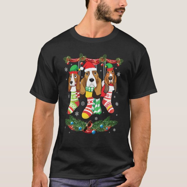 Basset Hound Dogs Inside Noel Socks Merry Christma T-Shirt (Front)