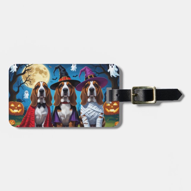 Basset Hound Dogs Pumpkin Halloween Funny Luggage Tag (Front Horizontal)