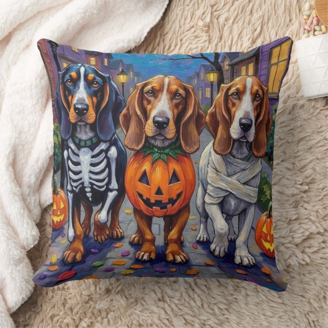 Basset Hound Dogs Trick-or-Treating in Halloween  Cushion (Blanket)
