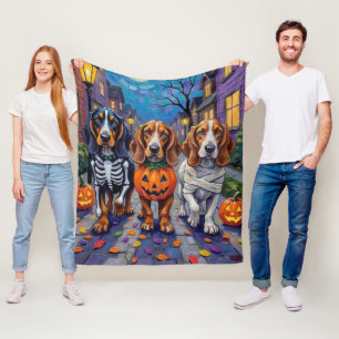 Basset Hound Dogs Trick-or-Treating in Halloween  Fleece Blanket