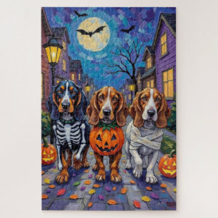 Basset Hound Dogs Trick-or-Treating in Halloween  Jigsaw Puzzle