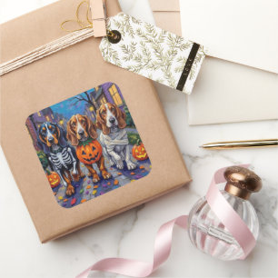 Basset Hound Dogs Trick-or-Treating in Halloween  Square Sticker