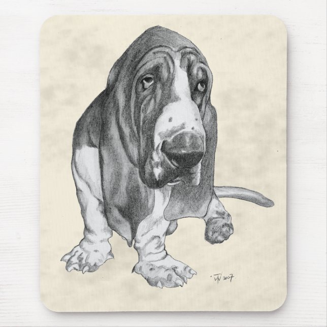 Basset Hound Drawing Mouse Mat (Front)
