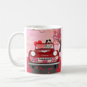Basset Hound Driving Car with Hearts Valentine's   Coffee Mug