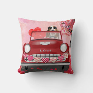 Basset Hound Driving Car with Hearts Valentine's Cushion