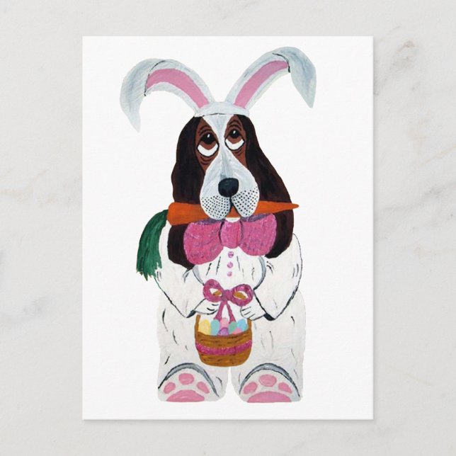 Basset Hound Easter Bunny Holiday Postcard (Front)