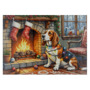 Basset Hound Fireplace with Christmas Lights Cutting Board