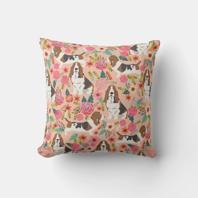 Basset hound florals dog pillow - cute dog design (Front)