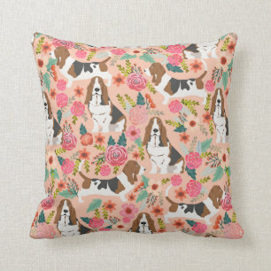 Basset hound florals dog pillow - cute dog design