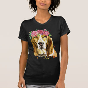 basset hound flower crown watercolor art design T-Shirt