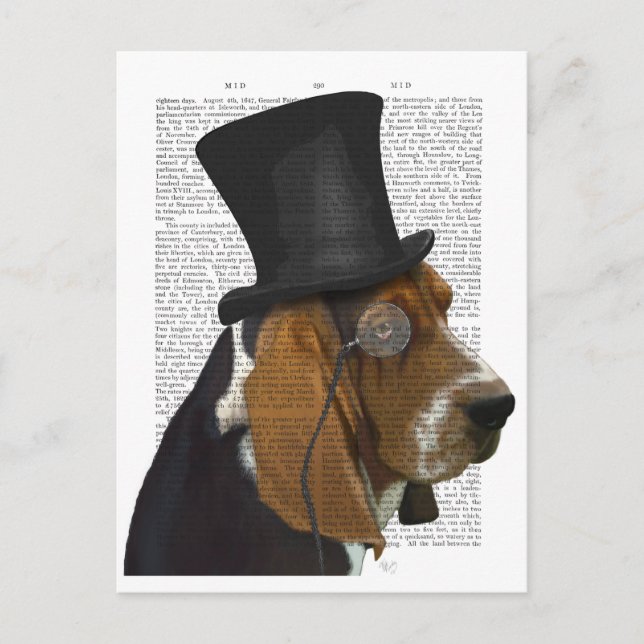 Basset Hound, Formal Hound and Hat Postcard (Front)