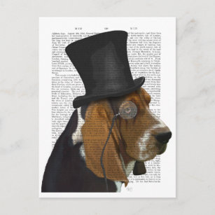 Basset Hound, Formal Hound and Hat Postcard