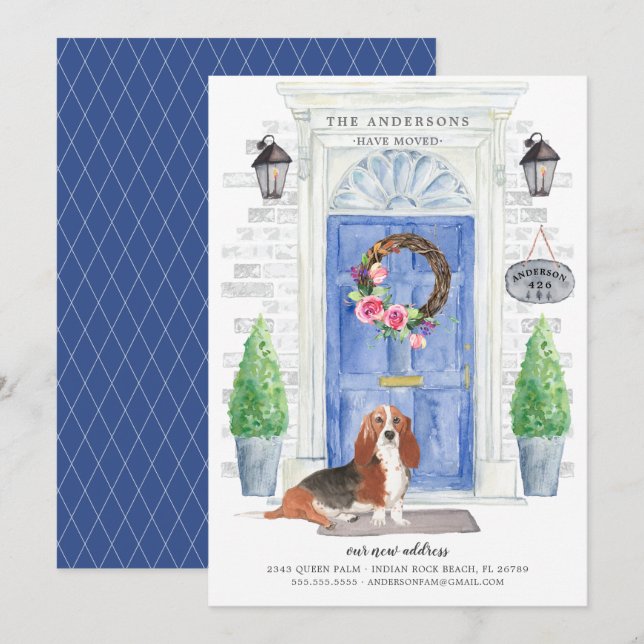 Basset Hound Front Door Moving Announcement (Front/Back)