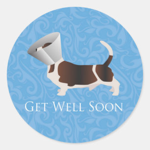 Basset Hound Get Well Soon Design Classic Round Sticker