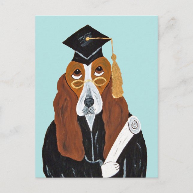 Basset Hound Graduate Postcard (Front)