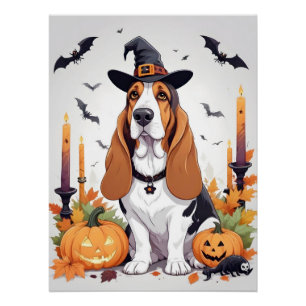 Basset Hound Halloween Cute Adorable Funny Animal  Poster