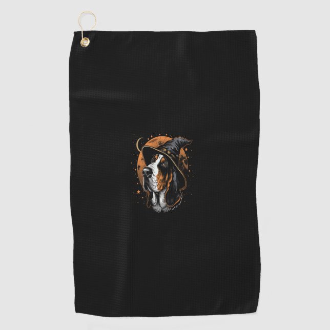 Basset Hound Halloween Dog Wizard Hat Funny Witch  Golf Towel (Front)