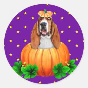 Basset Hound Halloween Jack-O-Lantern Classic Round Sticker