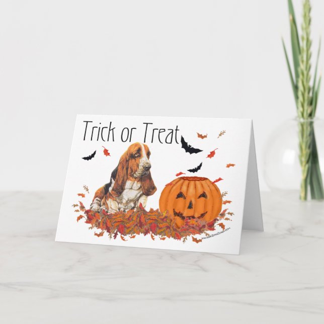 Basset Hound Halloween Note Card (Front)