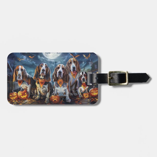 Basset Hound Halloween Spooky Luggage Tag (Front Horizontal)