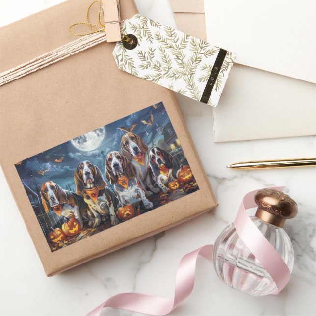 Basset Hound Halloween Spooky Rectangular Sticker (Gifting)