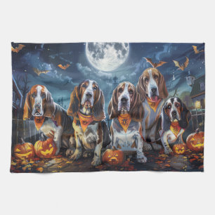 Basset Hound Halloween Spooky Tea Towel