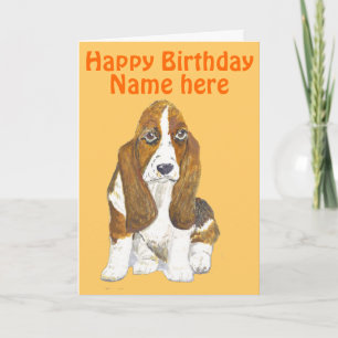 Basset Hound Happy Birthday, add name front Card