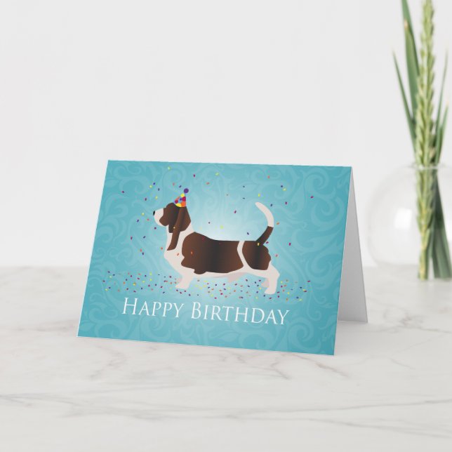 Basset Hound Happy Birthday Design Card (Front)