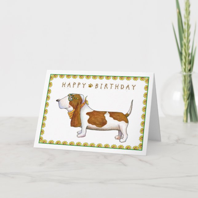 Basset Hound Happy Birthday Greeting Card (Front)