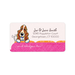 Basset Hound Happy Couch Dog Girly Pink Label