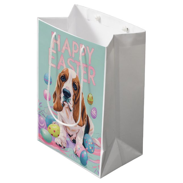 Basset Hound Happy Easter Medium Gift Bag (Front Angled)