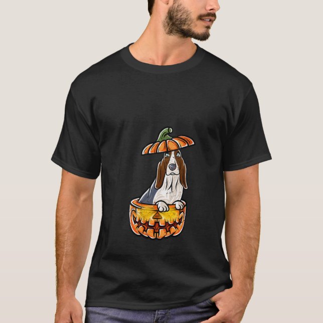 Basset Hound Happy Halloween Pumpkin Dog V Neck T  T-Shirt (Front)