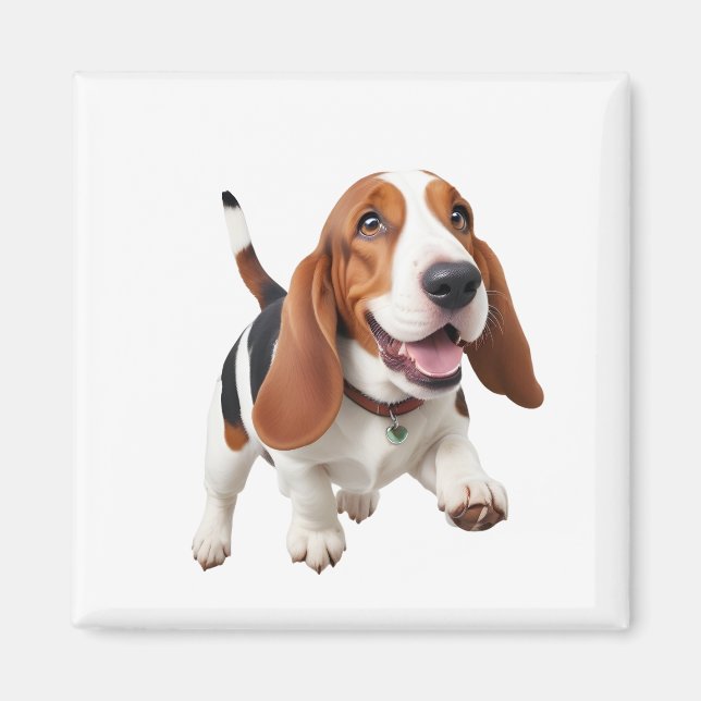 Basset Hound Happy Playful Fun Jumping In The Air  Magnet (Front)