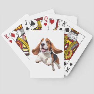 Basset Hound Happy Playful Fun Jumping In The Air  Playing Cards