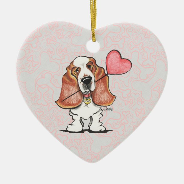 Basset Hound Heart Balloon Ceramic Tree Decoration (Front)