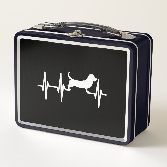 basset hound heartbeat dog mum dad pet metal lunch box (Front)
