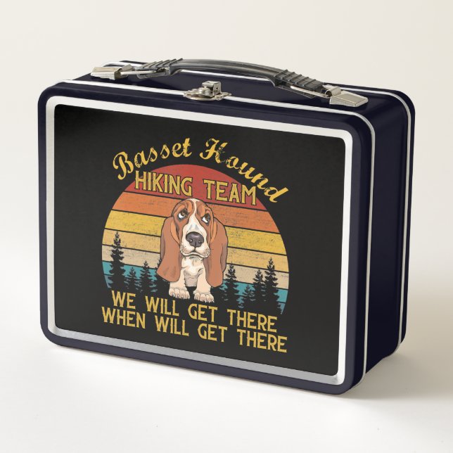 basset hound hiking team hiker gift funny dog love metal lunch box (Front)