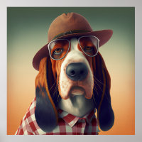 Basset Hound Hipster Dog Poster