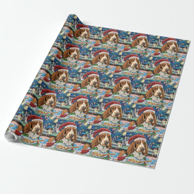Basset Hound Holiday Baking: Festive Christmas Wrapping Paper (Unrolled)