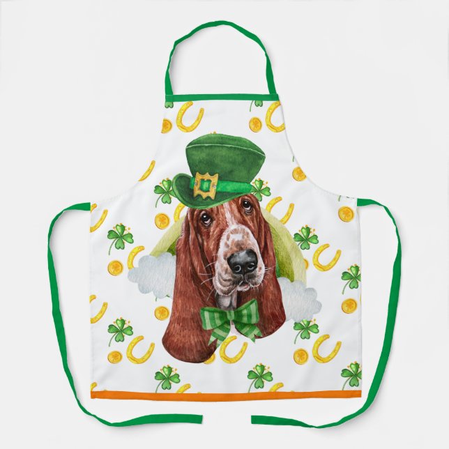 Basset Hound Holiday Home Decor St Patrick Day Dog Apron (Front)