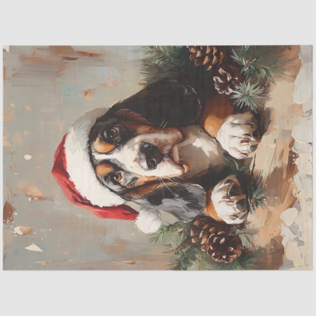 Basset Hound in a Santa Hat Oil Painting Decoupage Tissue Paper (Front)