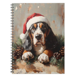 Basset Hound in a Santa Hat Oil Painting Notebook