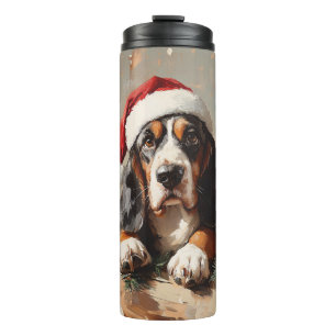 Basset Hound in a Santa Hat Oil Painting Thermal Tumbler