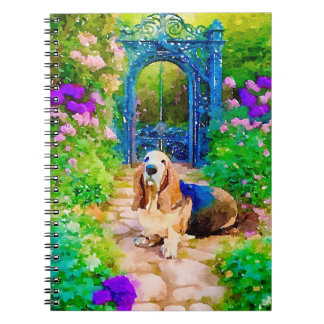 Basset hound in a Secret Garden Notebook